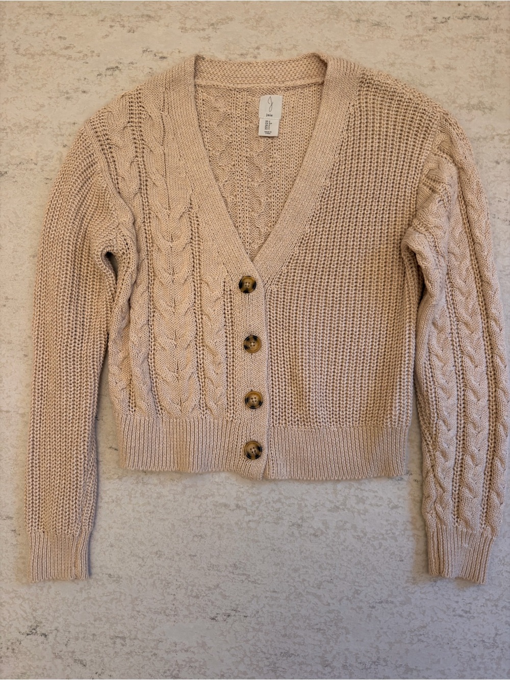 Joie Cream Cable Knit V Neck Button Front Cardigan Size S